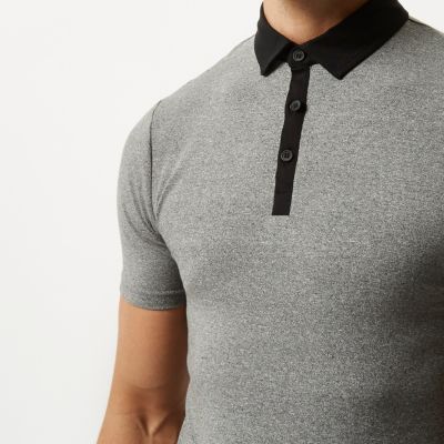 Grey contrast muscle fit polo shirt